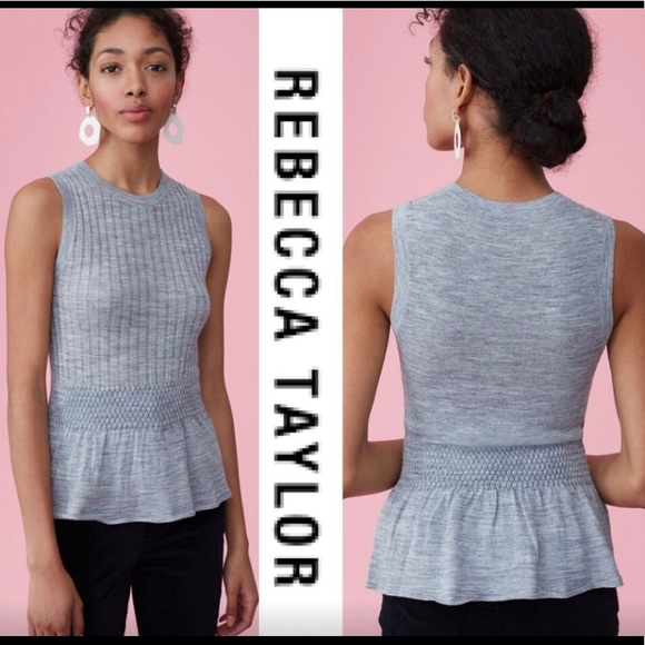 REBECCA TAYLOR SMOCKED RIB PEPLUM PULLOVER - Sz L - Picture 2 of 5